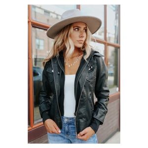 Hooded Sweatshirt Vegan Leather Black Jacket